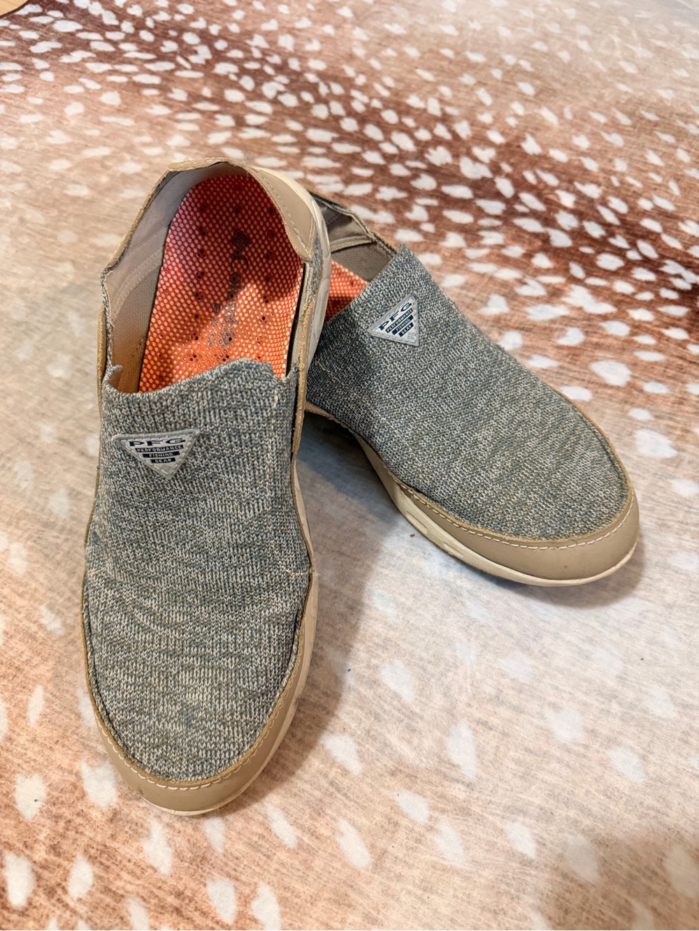 Columbia Men's Gray Knit Slip-On Boat Shoes with Tan Trim